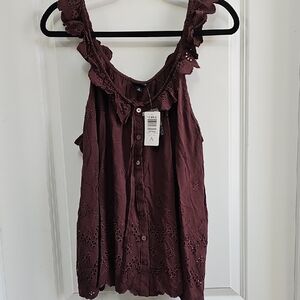 Torrid Brown Sleeveless Ruffled Blouse